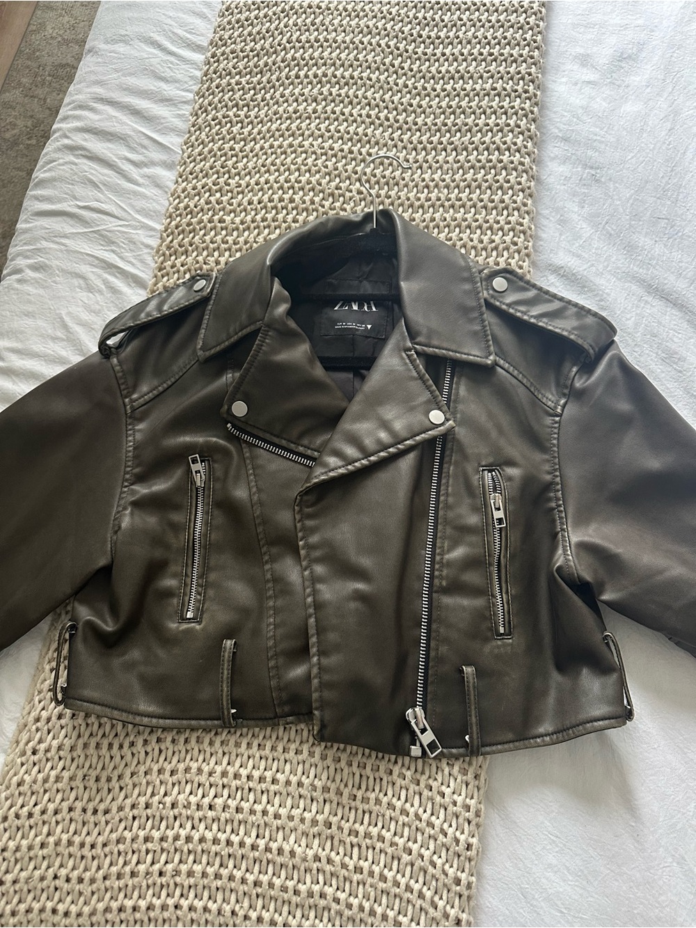 Zara Dark Olive Faux Leather Moto Jacket